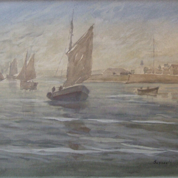 30 Honfleur - l'entrée du port<br>1988<br>37 x 45 cm<br>Collection particulière<br>Bourges