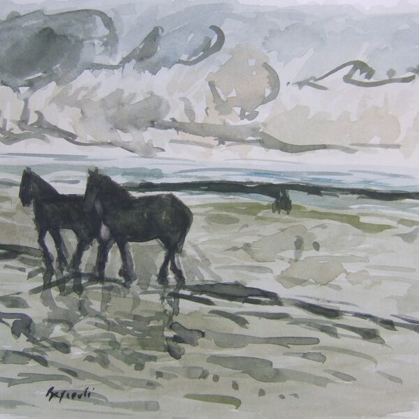 61 Chevaux sur la plage<br>de Deauville<br>2011<br>35 x 40 cm<br>Galerie Beyrouti Honfleur