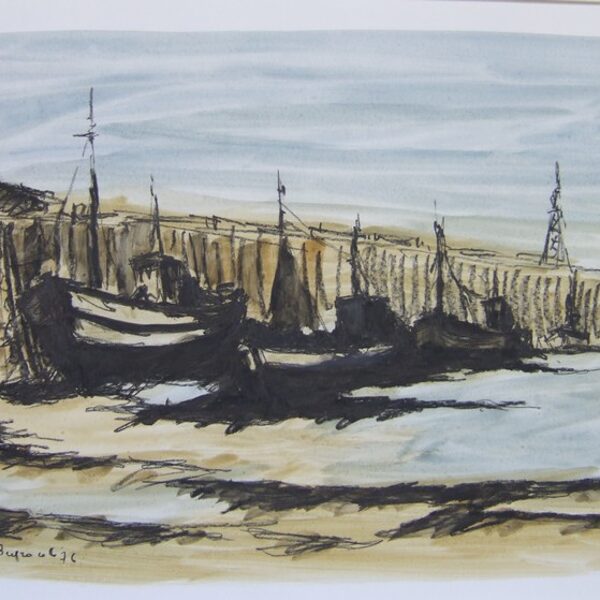 79 la jetée de Trouville<br>aquarelle et fusain 1976<br>43 x 61 cm<br>Galerie Beyrouti