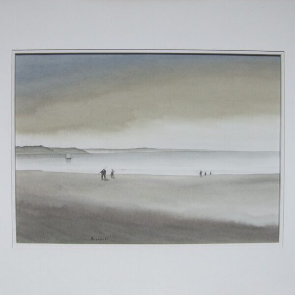 81 Plage normande<br>Retour de pêche<br>1987<br>25 x 35 cm<br>Collection particulière